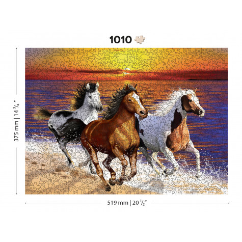 WOODEN CITY Dřevěné puzzle Divocí koně na pláži 2v1, 1010 dílků EKO