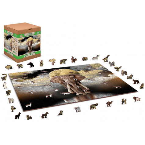WOODEN CITY Dřevěné puzzle Sloní sny 2v1, 1010 dílků EKO ~ 5