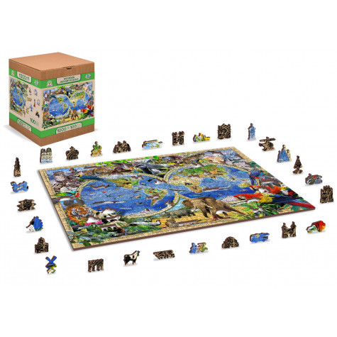 WOODEN CITY Dřevěné puzzle Mapa Říše zvířat 2v1, 1010 dílků EKO ~ 7