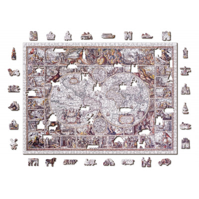 WOODEN CITY Dřevěné puzzle Mapa doby objevů 2v1, 1010 dílků EKO