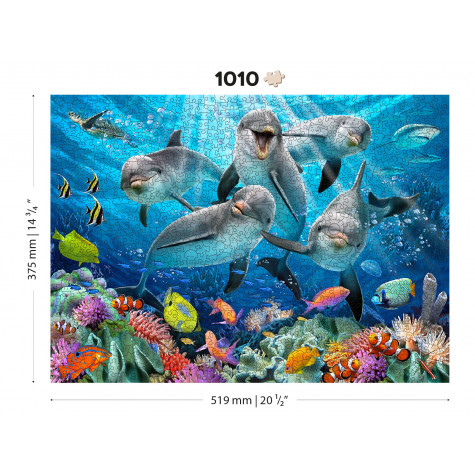 WOODEN CITY Dřevěné puzzle Šťastní delfíni 2v1, 1010 dílků EKO