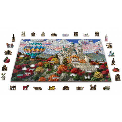 WOODEN CITY Dřevěné puzzle Zámek Neuschwanstein 2v1, 1010 dílků EKO ~ 3
