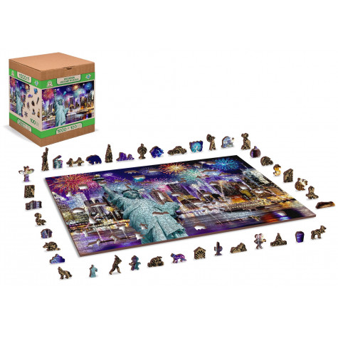 WOODEN CITY Dřevěné puzzle Noční New York 2v1, 1010 dílků EKO ~ 5