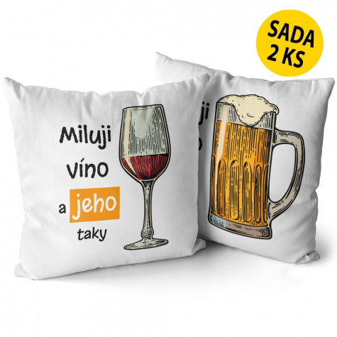 Polštáře 40 x 40 cm 2 ks - Miluji víno a pivo ~ 1