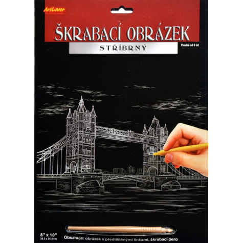 Škrabací obrázek stříbrný 20x25 cm - Tower Bridge ~ 1