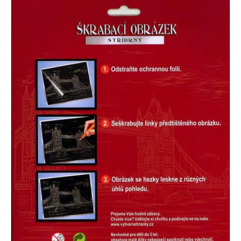 Škrabací obrázek stříbrný 20x25 cm - Tower Bridge ~ 2