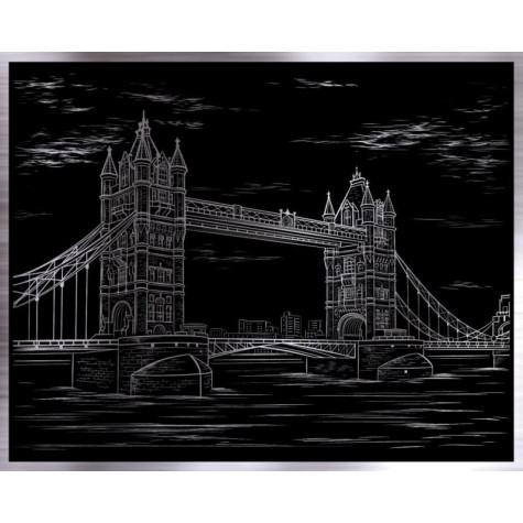 Škrabací obrázek stříbrný 20x25 cm - Tower Bridge