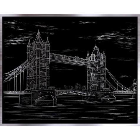 Škrabací obrázek stříbrný 20x25 cm - Tower Bridge ~ 3