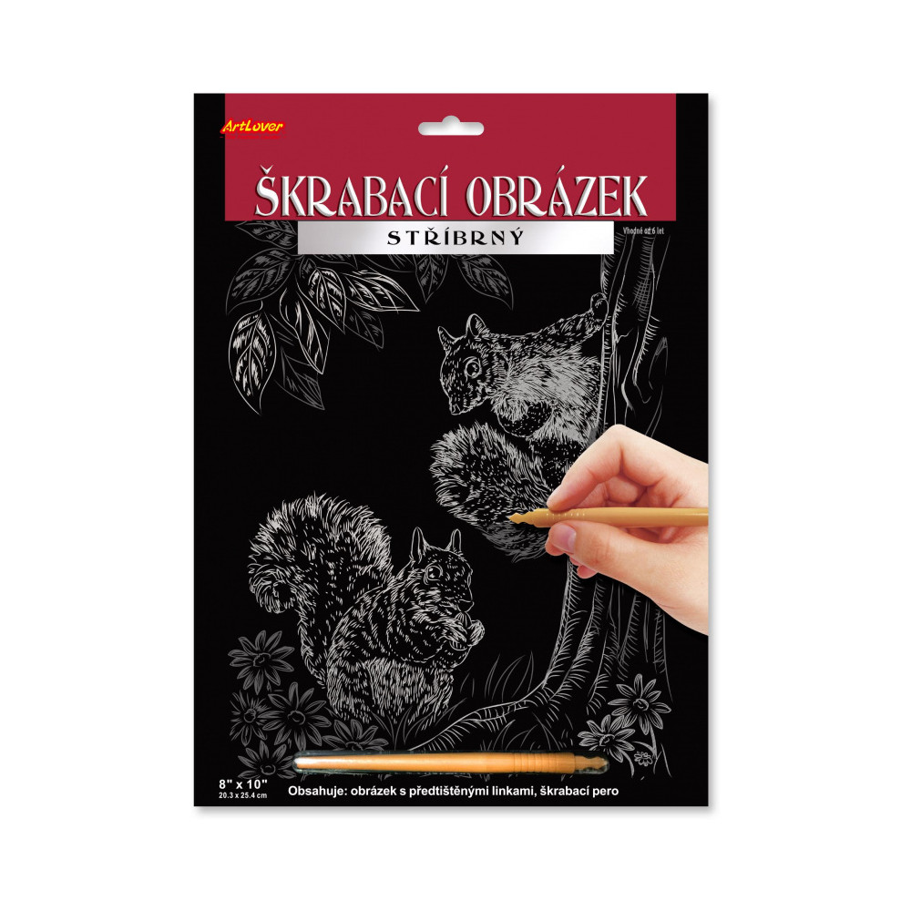 Škrabací obrázek stříbrný 20x25 cm - Dvě veverky