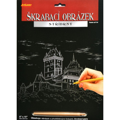 Škrabací obrázek stříbrný 20x25 cm - Karlštejn ~ 1