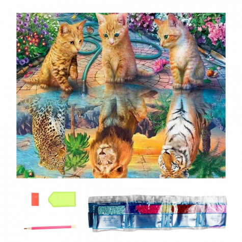 Diamantový obrázek malování 30x40cm - Kočky a jejich odrazy