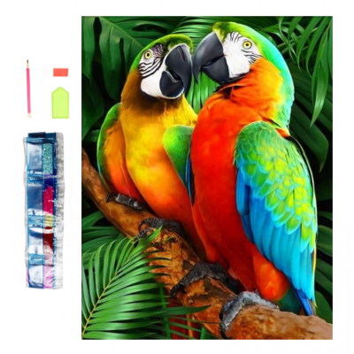 Diamantový obrázek malování 30x40cm - Papoušci na větvi