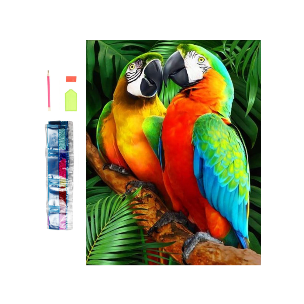 Diamantový obrázek malování 30x40cm - Papoušci na větvi