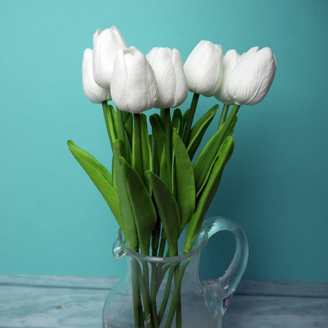 Umělé tulipány 10 ks - bílé