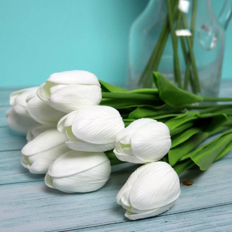 Umělé tulipány 10 ks - bílé ~ 2
