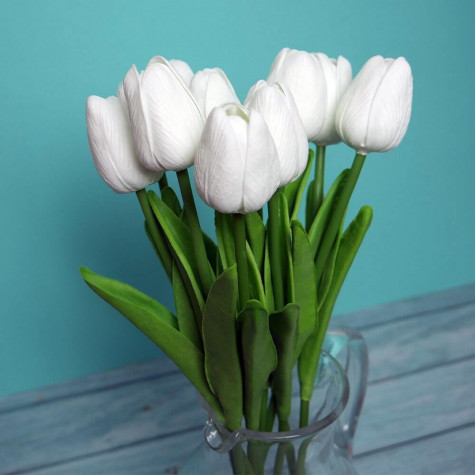 Umělé tulipány 10 ks - bílé ~ 3