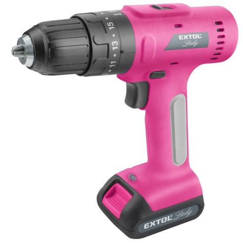 Extol Lady Růžový Aku vrtací šroubovák s příklepem 12V Li-ion 2000mAh v kufru ~ 2