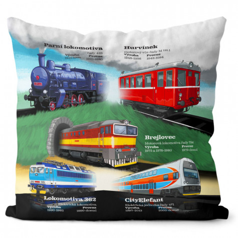 Polštář oboustranný 40 x 40 cm - Vlaky ~ 1
