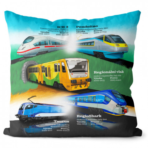 Polštář oboustranný 40 x 40 cm - Vlaky ~ 2