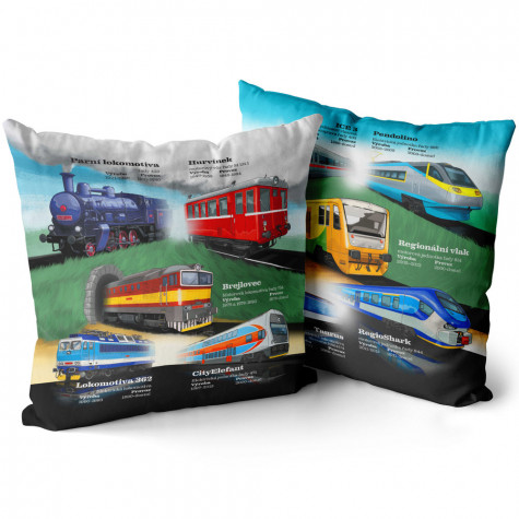 Polštář oboustranný 40 x 40 cm - Vlaky ~ 3
