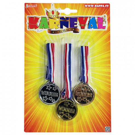 Rappa Medaile plastové 3 ks - zlatá, stříbrná a bronzová