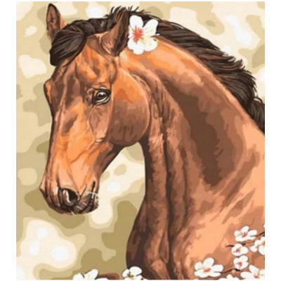 Diamantový obrázek malování 30x40cm - Hnědý kůň s kvítkem