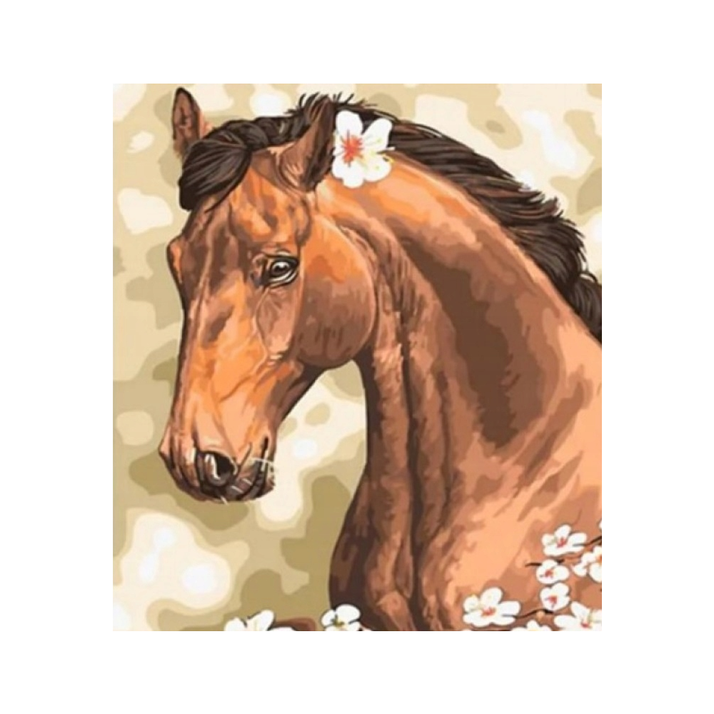 Diamantový obrázek malování 30x40cm - Hnědý kůň s kvítkem
