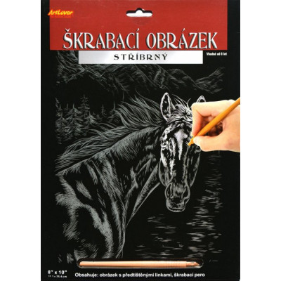Artlover Škrabací obrázek 20x25cm stříbrný - Kůň