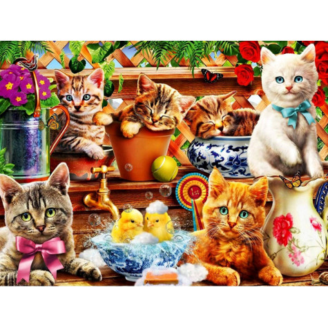 Diamantový obrázek malování 30x40cm - Kočky s kuřátky