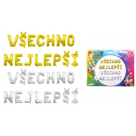Wiky Balónky nafukovací nápis - Všechno nejlepší - stříbrný ~ 1