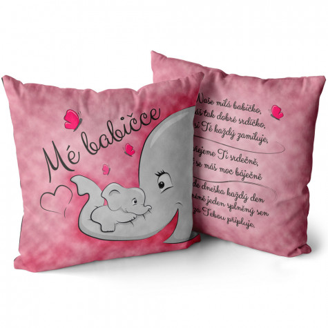 Polštář oboustranný 40 x 40 cm - Mé babičce - sloni ~ 3
