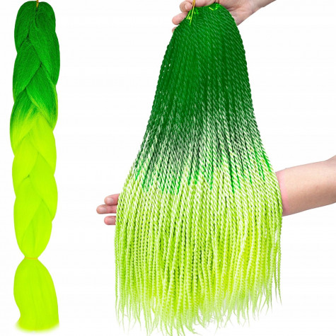 Soulima 10344 Syntetické vlasy příčesek - Ombré zelený neonový ~ 1
