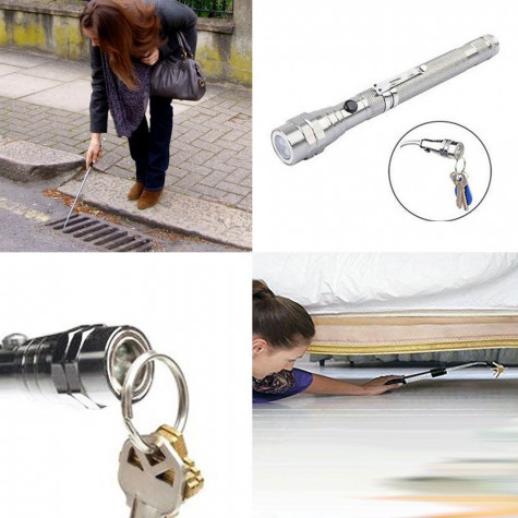 Teleskopická baterka s magnetem - stříbrná ~ 2