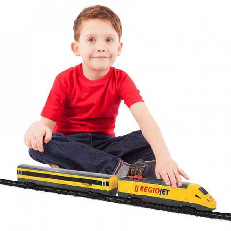 Rappa Vlak žlutý RegioJet s kolejnicemi se zvukem a světlem