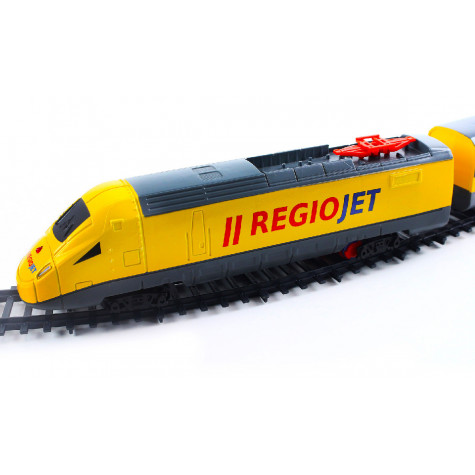 Rappa Vlak žlutý RegioJet s kolejnicemi se zvukem a světlem