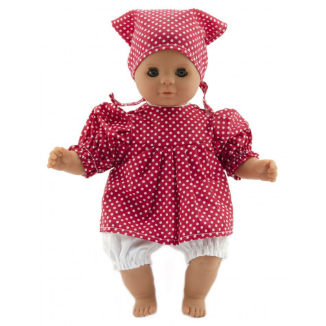 Hamiro Panenka miminko 30cm látkové tělo - červené šaty s puntíky ~ 1