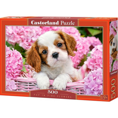 Castorland Puzzle Štěňátko v růžových květinách 500 dílků