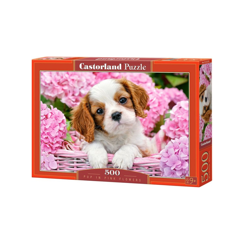 Castorland Puzzle Štěňátko v růžových květinách 500 dílků