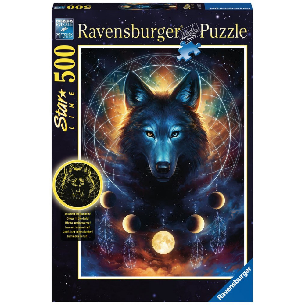 RAVENSBURGER Svítící puzzle Měsíční vlk 500 dílků