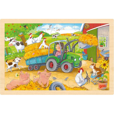 GOKI Dřevěné puzzle Malý traktor 24 dílků