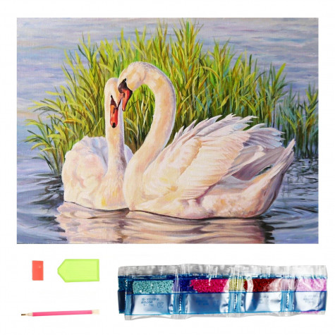 Norimpex Diamantový obrázek malování 30x40cm - Labutě v rákosí ~ 1