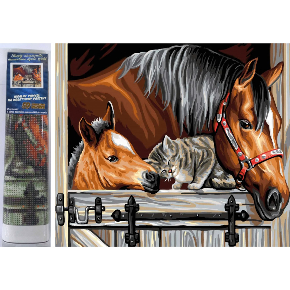 Norimpex Diamantový obrázek malování 30x40cm - Koně s kočkou