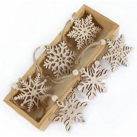 Sada 6 dřevěných vánočních ozdob - Sněhové vločky