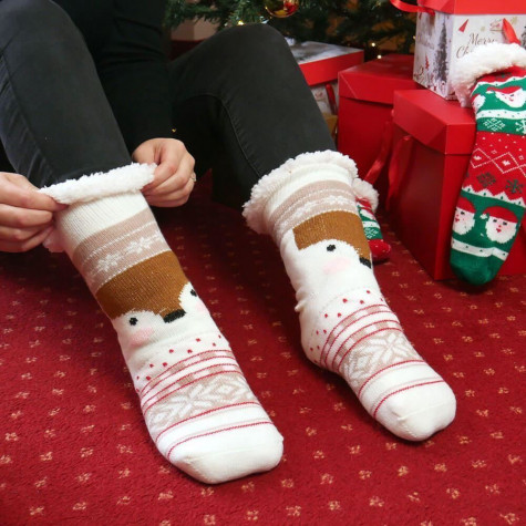 Vánoční hřejivé ponožky s kožíškem - Sobík - vel. uni