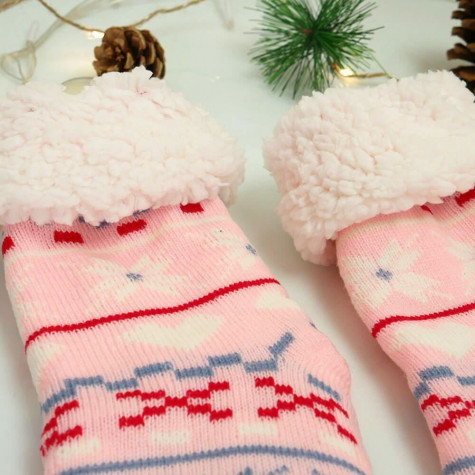 Vánoční hřejivé ponožky s kožíškem - Sváteční ornamenty - vel. uni