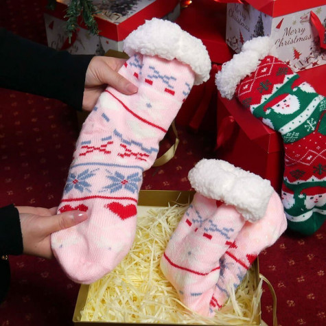 Vánoční hřejivé ponožky s kožíškem - Sváteční ornamenty - vel. uni
