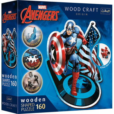 TREFL Wood Craft Origin puzzle Neohrožený Kapitán Amerika 160 dílků