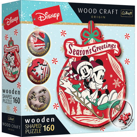 TREFL Wood Craft Origin puzzle Vánoční dobrodružství Mickeyho a Minnie 160 dílků