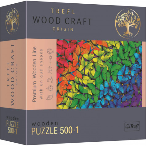 TREFL Wood Craft Dřevěné puzzle Duhoví motýli 501 dílků