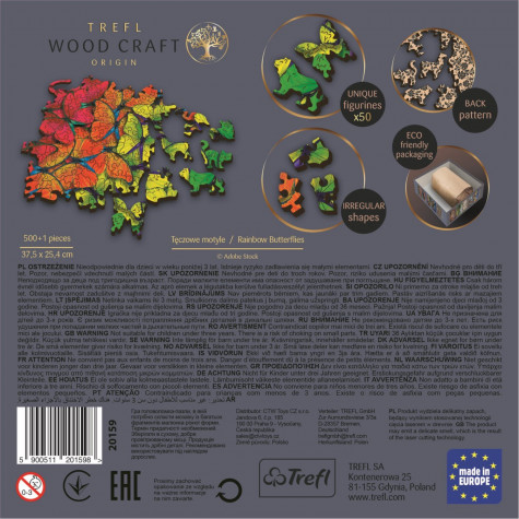 TREFL Wood Craft Dřevěné puzzle Duhoví motýli 501 dílků